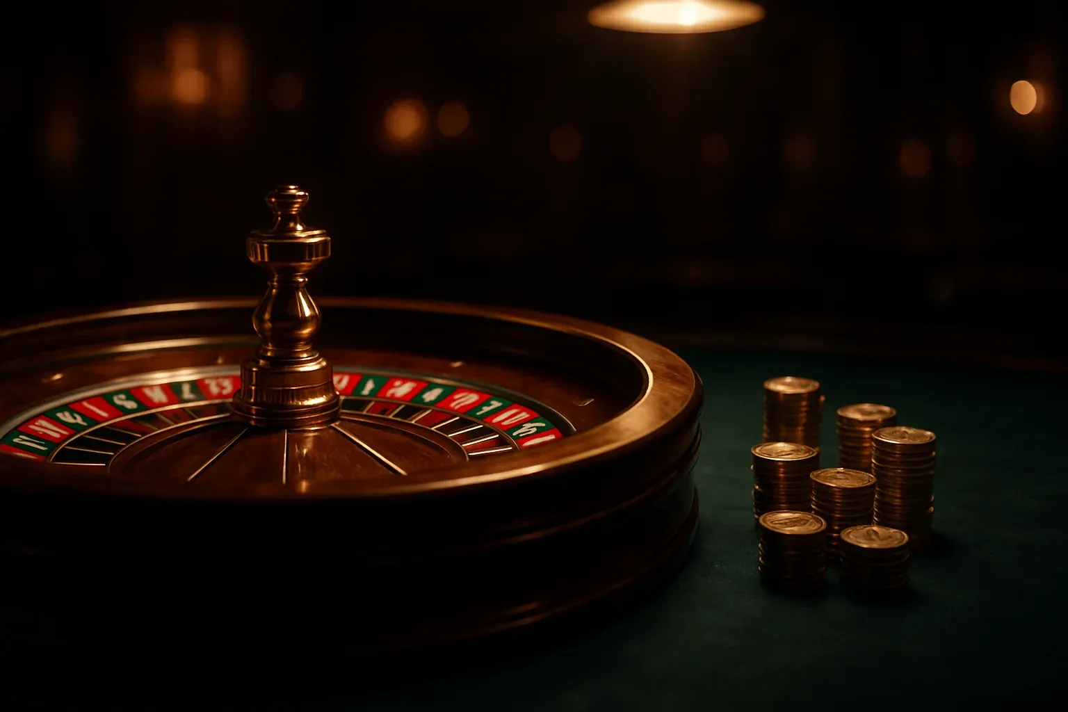 Hyperrealistic live casino table with glowing roulette wheel and golden chips